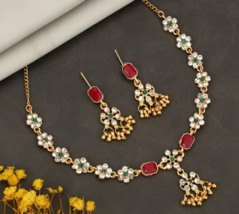 Ruby Red Crystal Heart Necklace Set – Romantic Rose Gold Finish