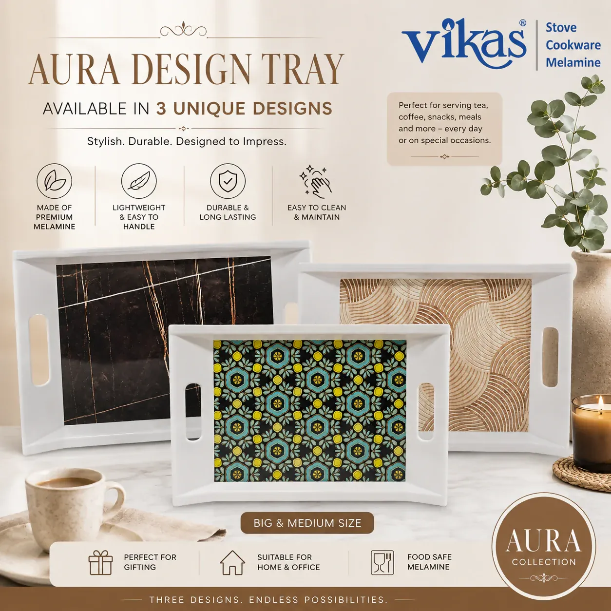 Melamine Serving Tray Set – Durable & Elegant for Home & Office - Detailed Feature View 3