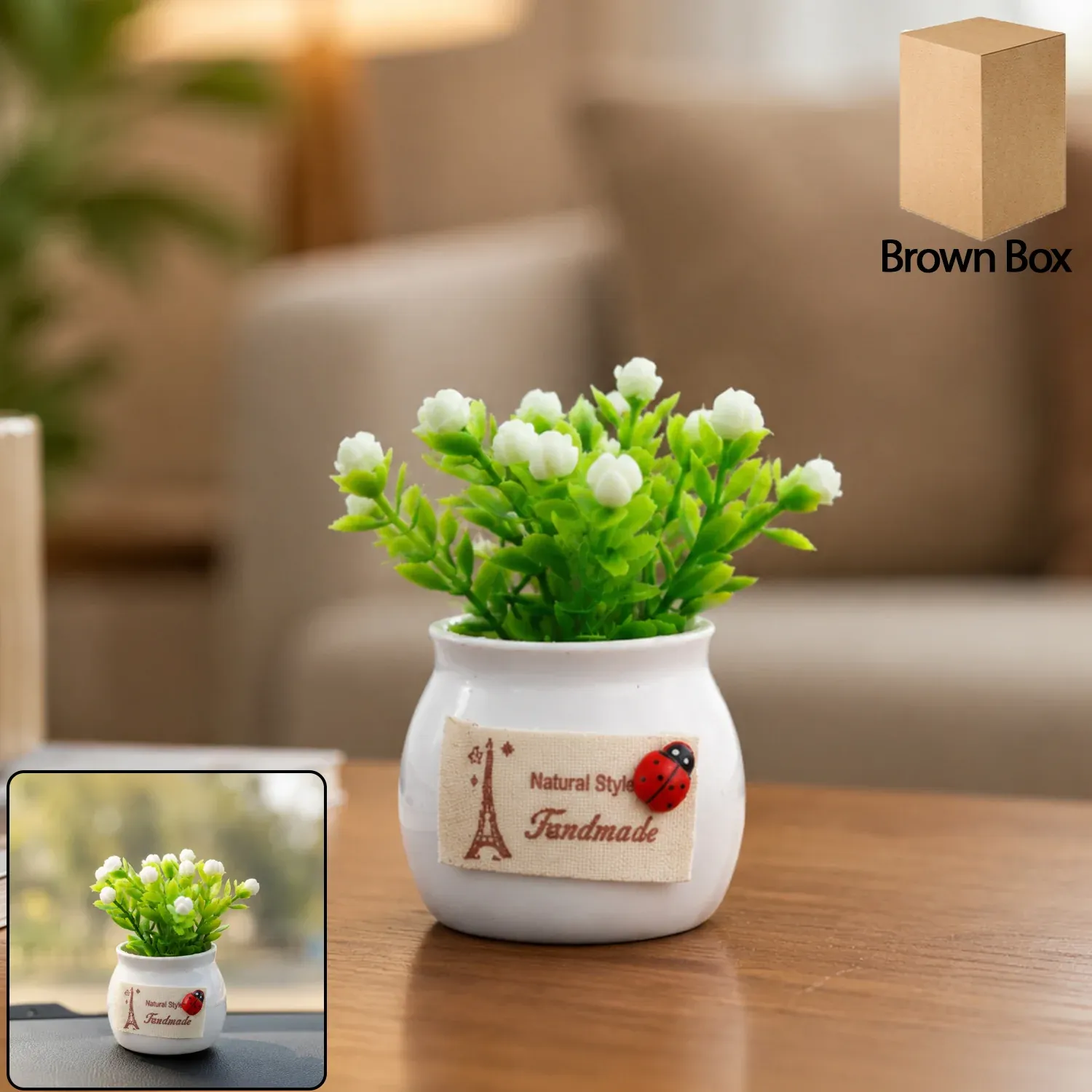 Premium Mini Artificial Plant with Ceramic Pot White Flower Bonsai for Home Decor (1 Pc) - Buy Online at Alikart