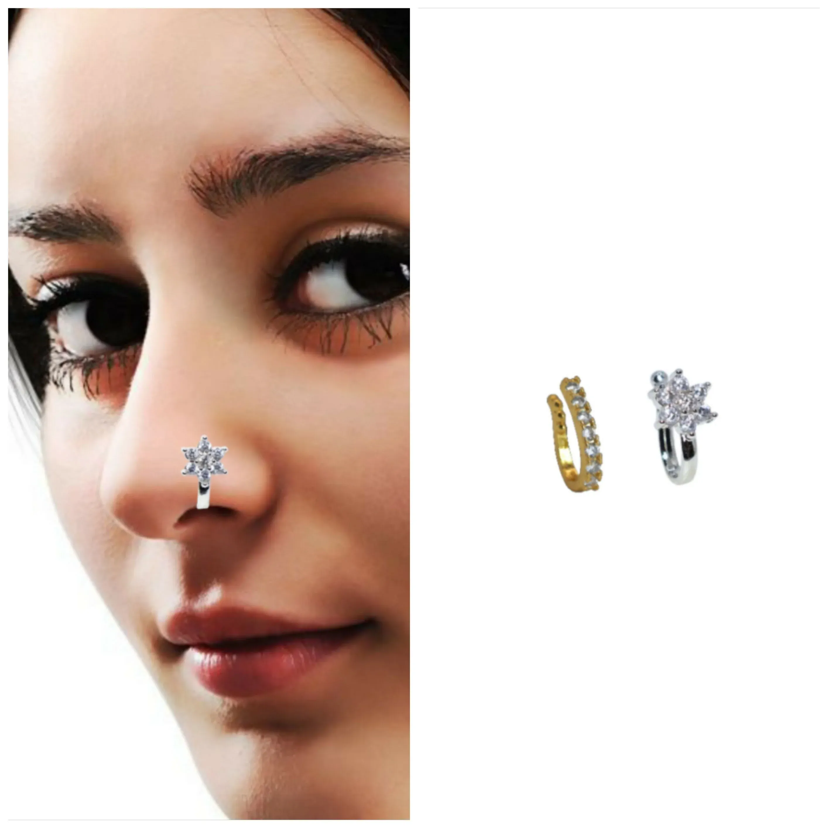 Premium Non-Pierced Rhodium Plated Press Nath – Combo Pack of 2 - Buy Online at Alikart