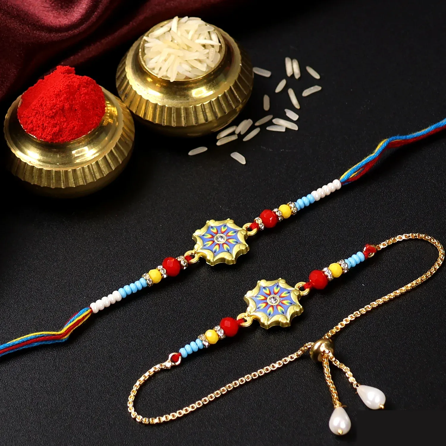Premium Bhaiya Bhabhi Rakhi Set – Vibrant Beadwork for Siblings - Buy Online at Alikart