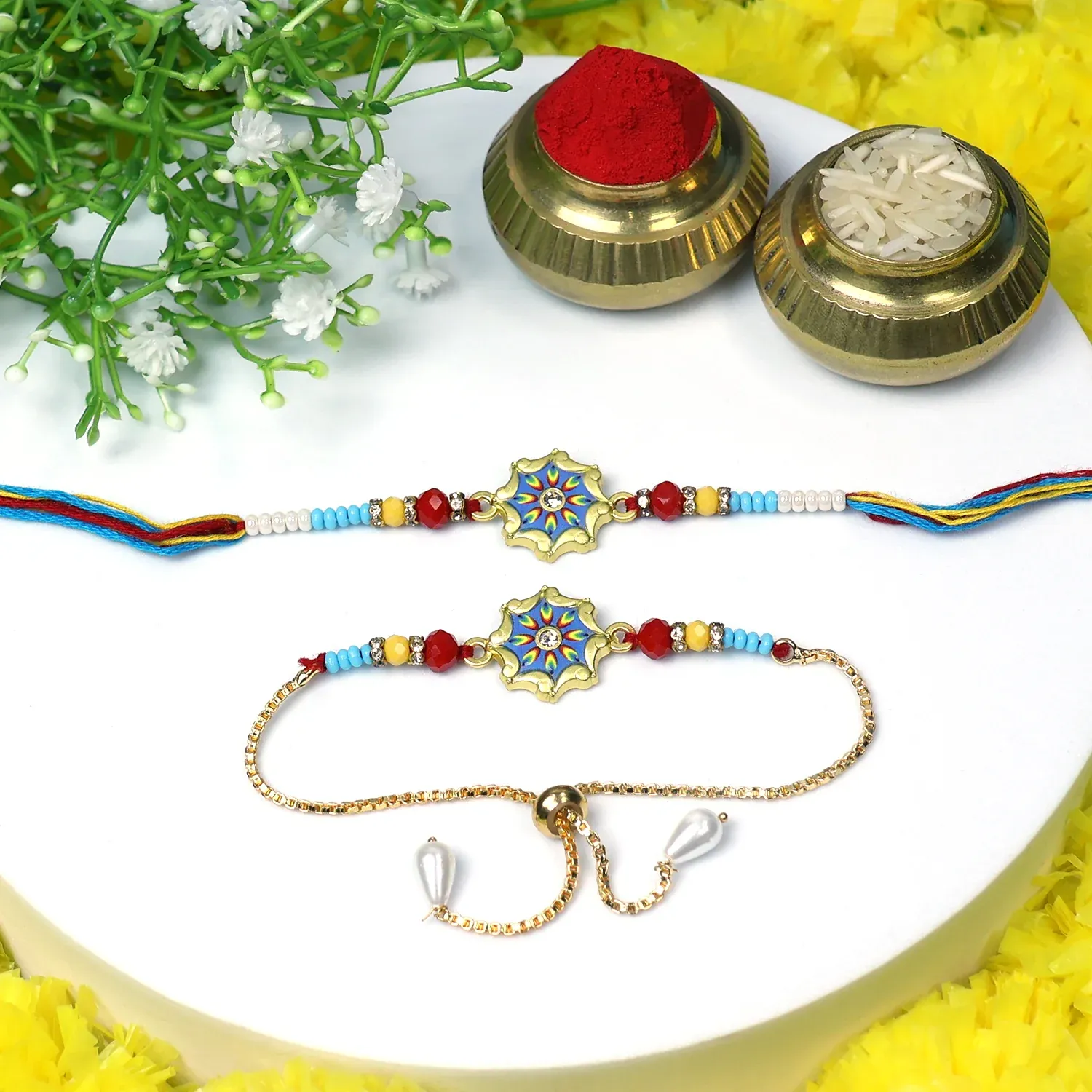 Bhaiya Bhabhi Rakhi Set – Vibrant Beadwork for Siblings - Detailed Feature View 2