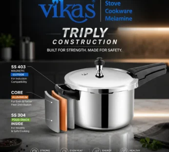 Vikas Nexus Triply Pressure Cooker With Safety Valve Bakelite Handle And Whistle