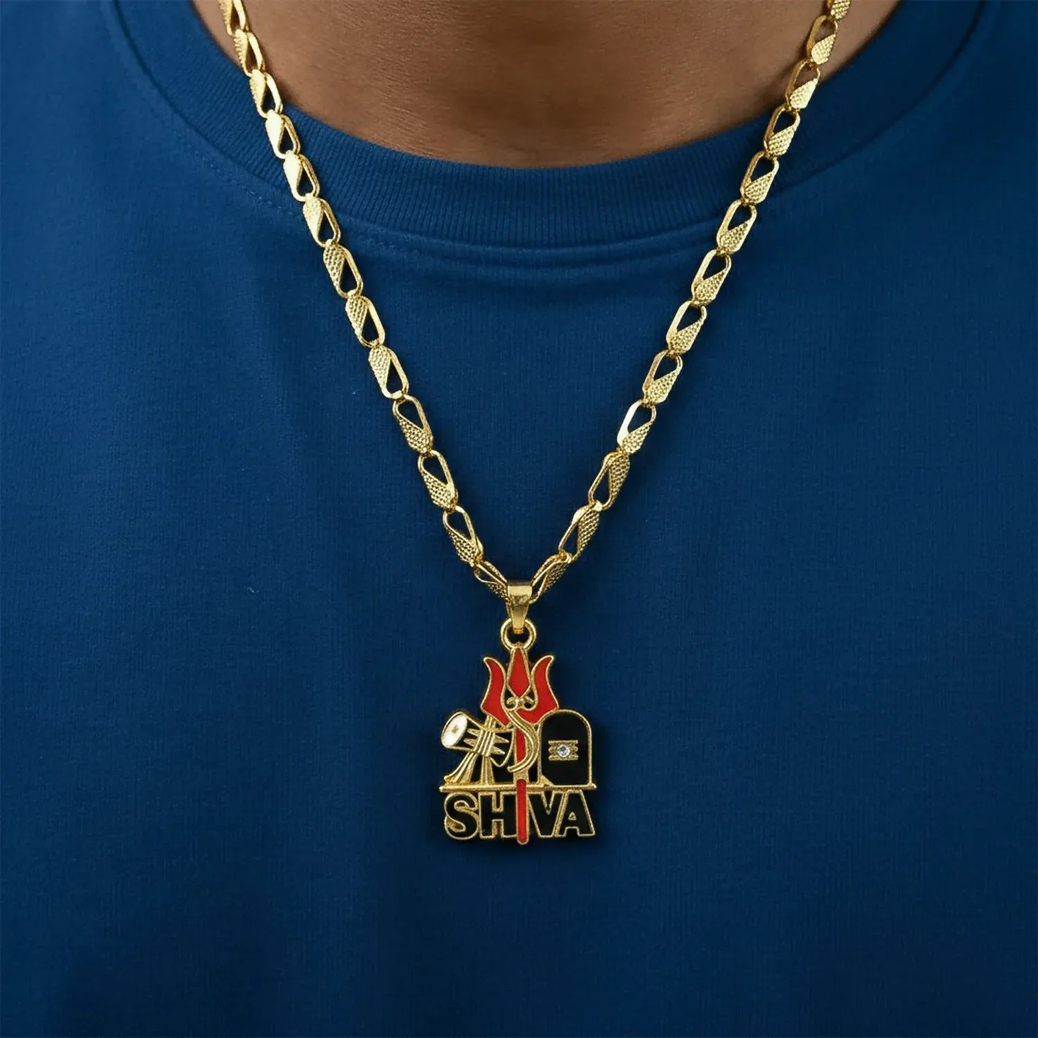Shiva Trishul Pendant – Gold-Plated Spiritual Jewelry with Designer Chain - Detailed Feature View 3