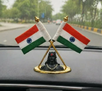 Indian Flag Car Dashboard Decor – Dual Flags & Shiva Idol for Devotion