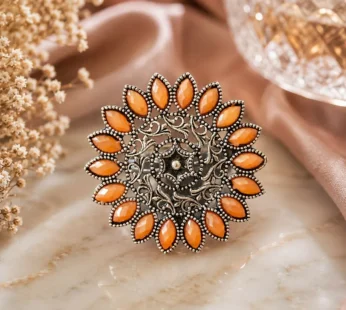 Vintage Orange Stone Floral Statement Ring for Women | Elegant Party Jewellery