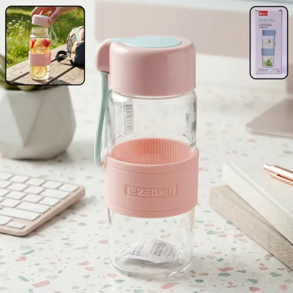 Portable Glass Water Bottle 230ml with Silicone Sleeve and Carry St…