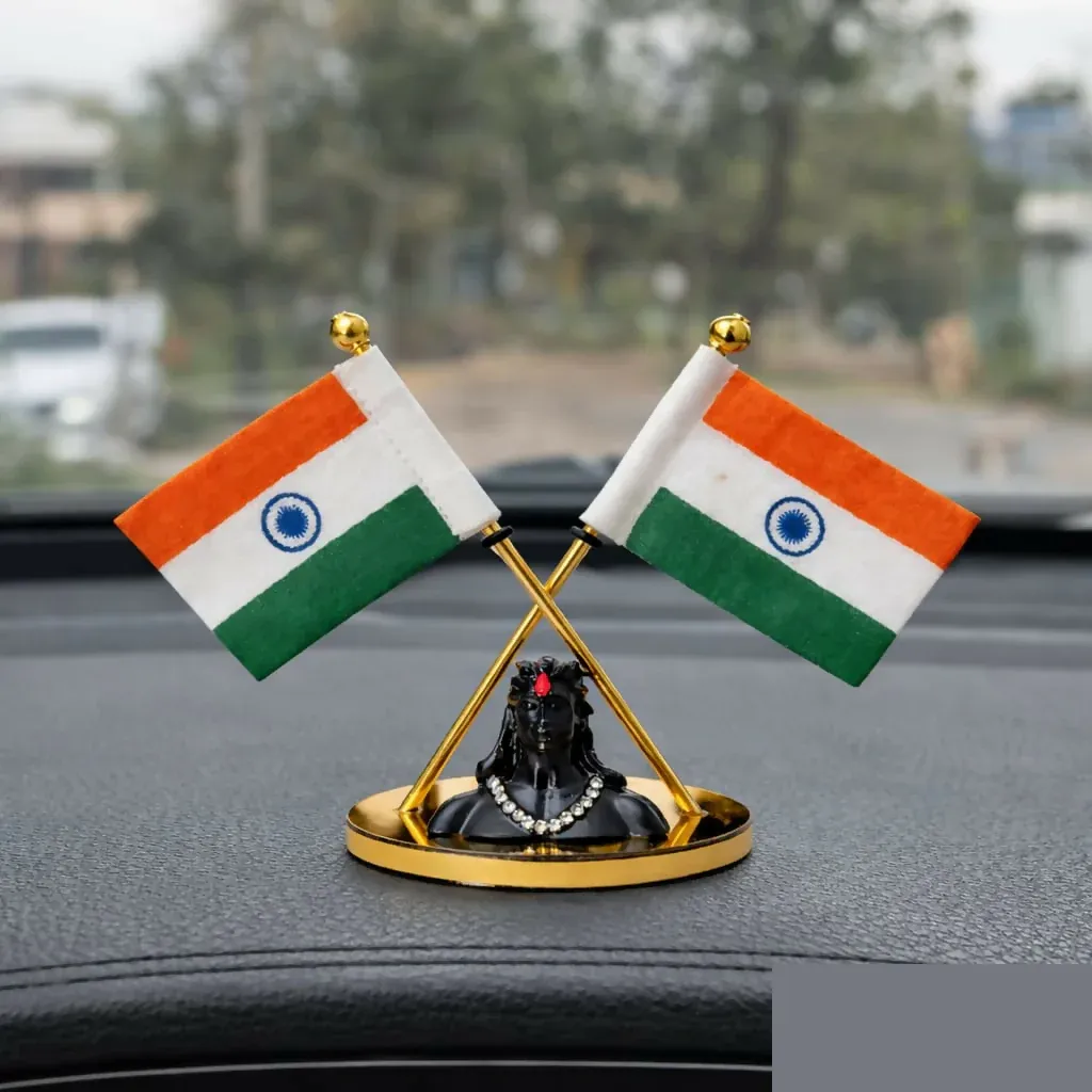 Premium Car Dashboard Indian Flag & Shiva Idol Decor – Spiritual & Patriotic - Buy Online at Alikart