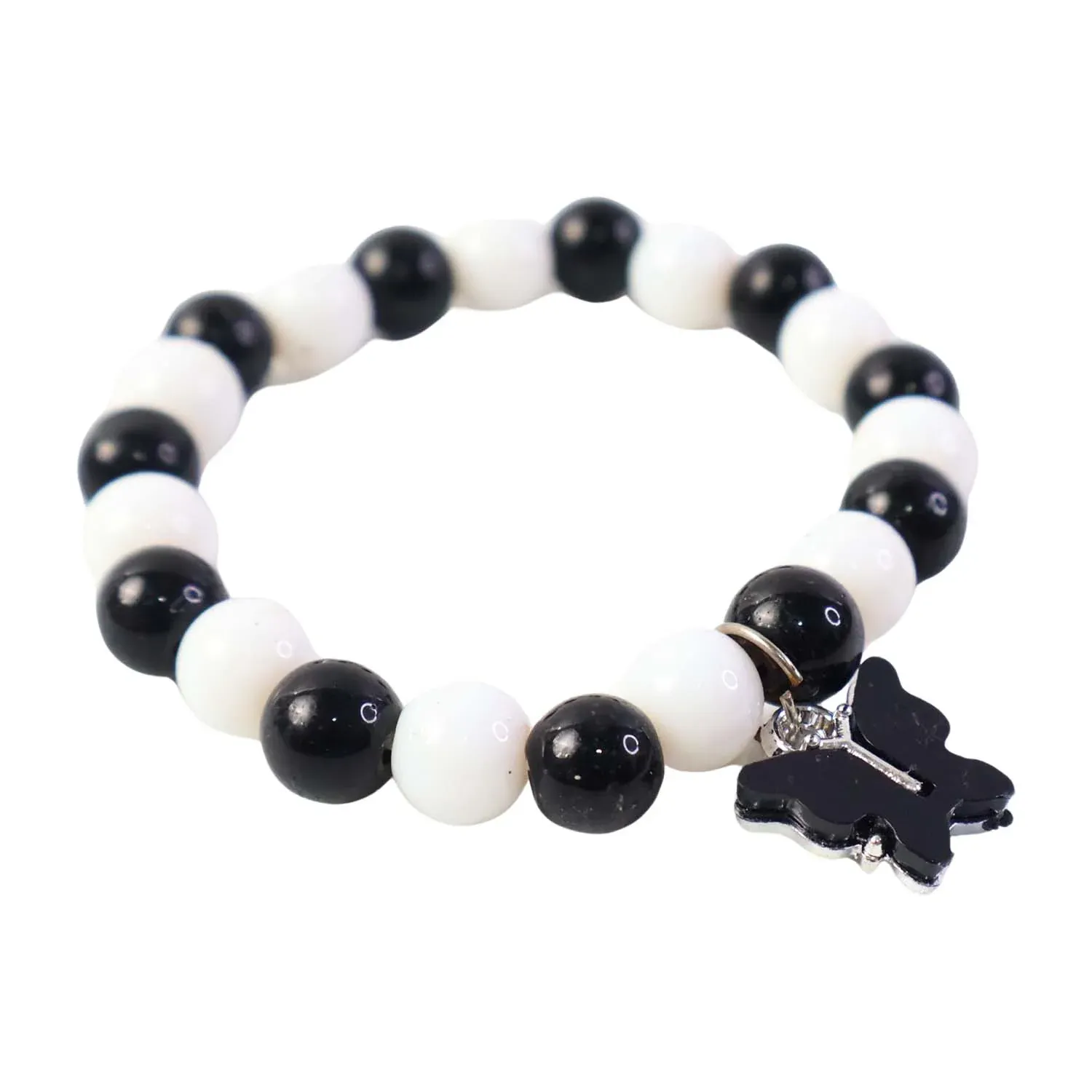 Black & White Beaded Bracelet with Cross Pendant – Elegant Style - Detailed Feature View 4