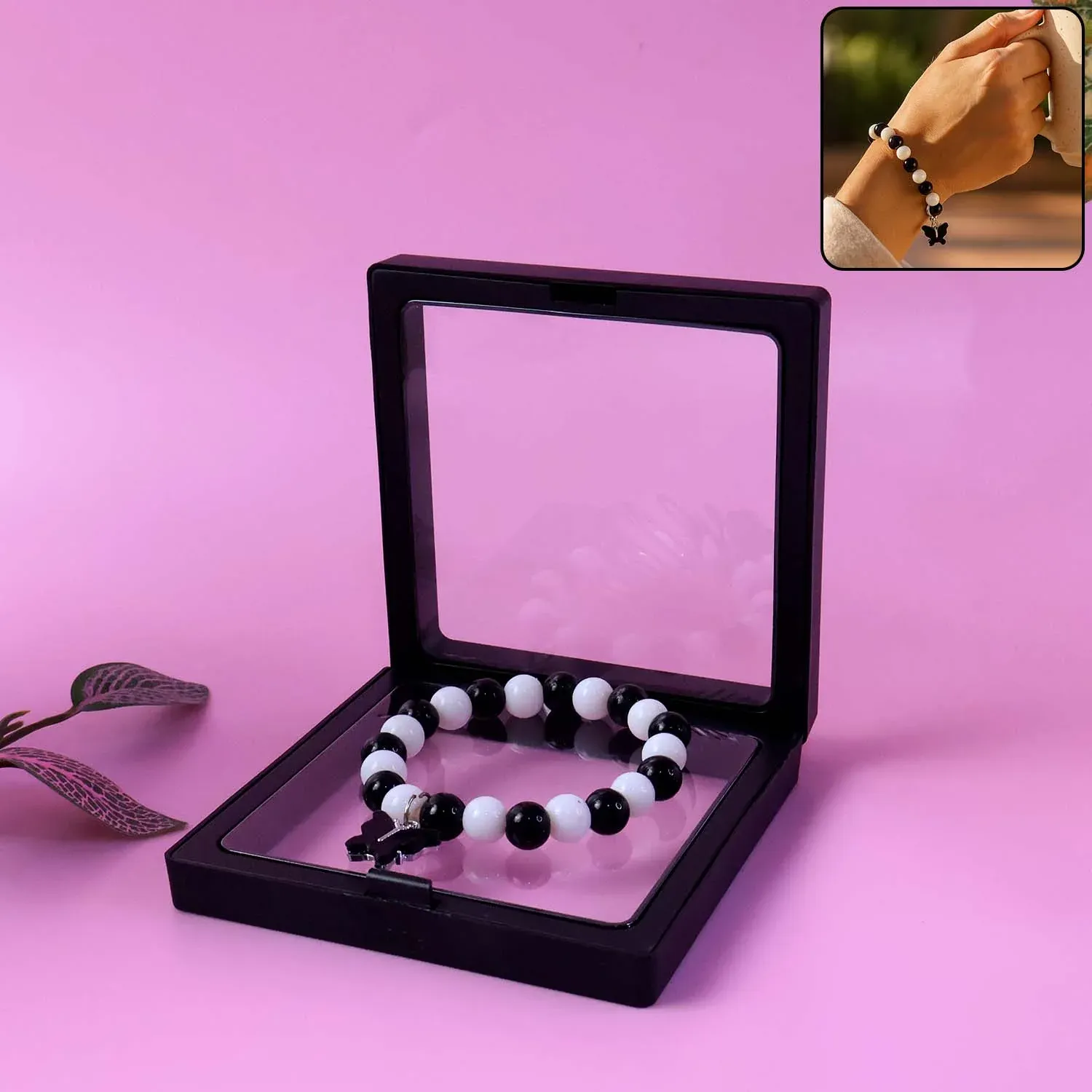 Premium Black & White Beaded Bracelet with Cross Pendant – Elegant Style - Buy Online at Alikart
