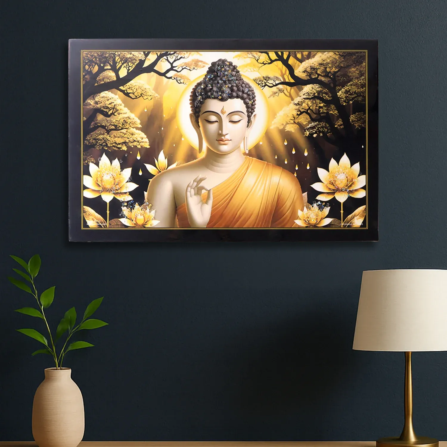 Premium Lord Buddha Wall Painting – Spiritual Decor with Wooden Frame - Buy Online at Alikart