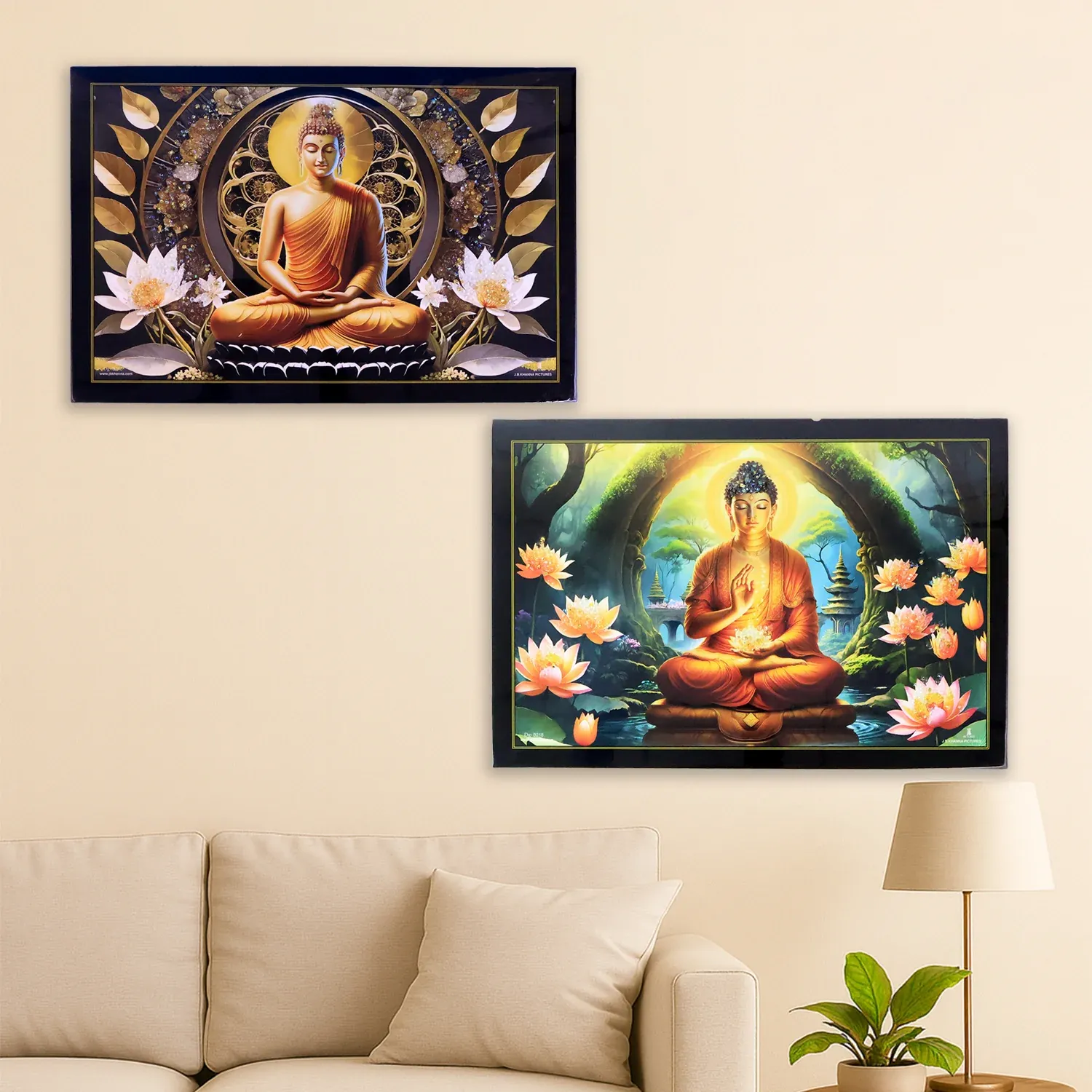 Lord Buddha Wall Painting – Spiritual Decor with Wooden Frame - Detailed Feature View 6