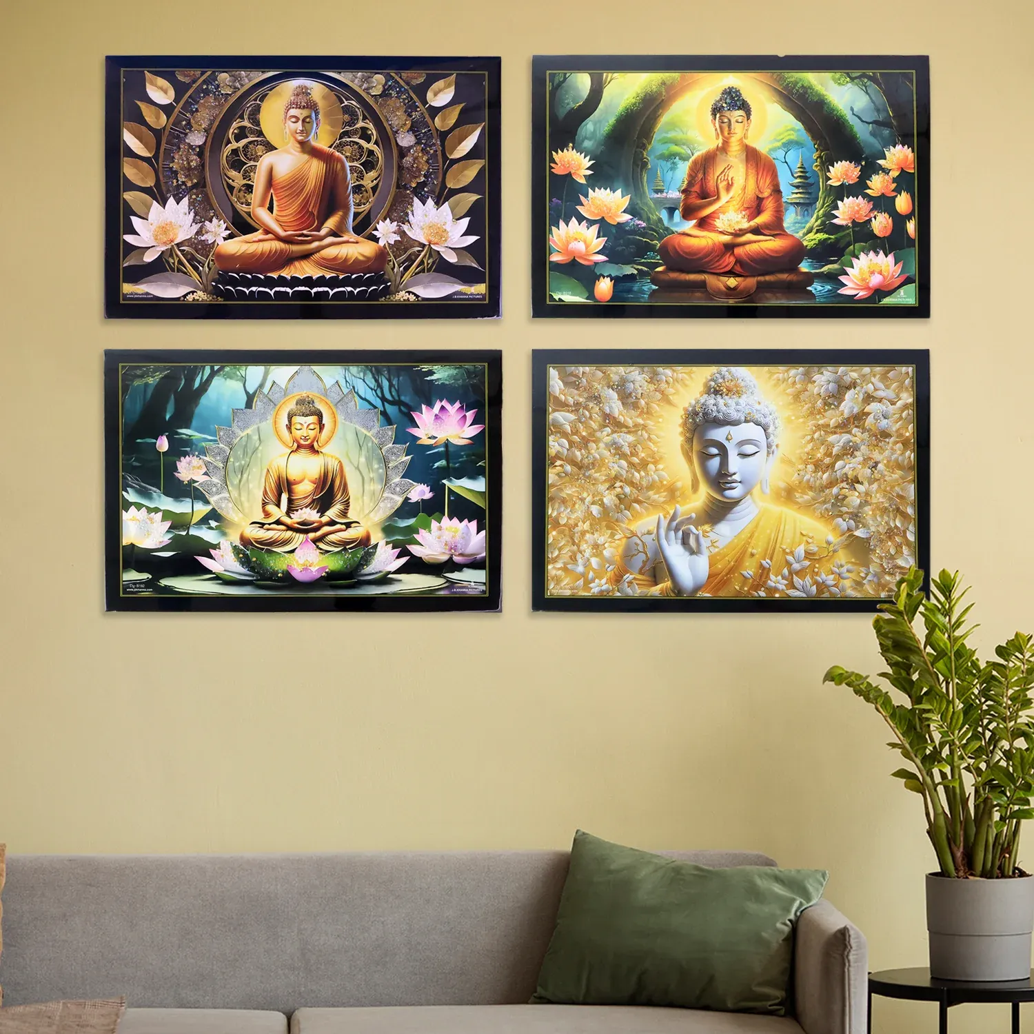 Lord Buddha Wall Painting – Spiritual Decor with Wooden Frame - Detailed Feature View 2