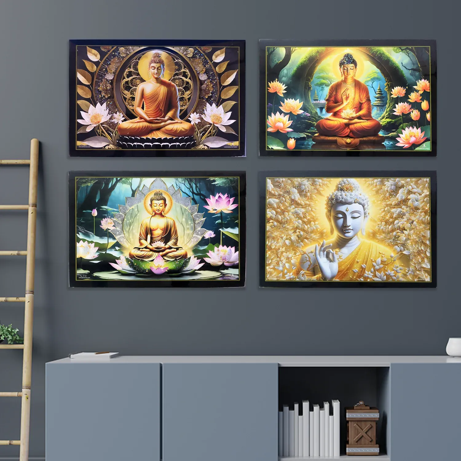 Lord Buddha Wall Painting – Spiritual Decor with Wooden Frame - Detailed Feature View 3