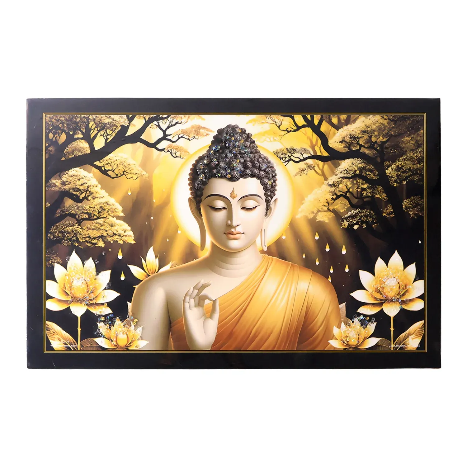 Lord Buddha Wall Painting – Spiritual Decor with Wooden Frame - Detailed Feature View 4