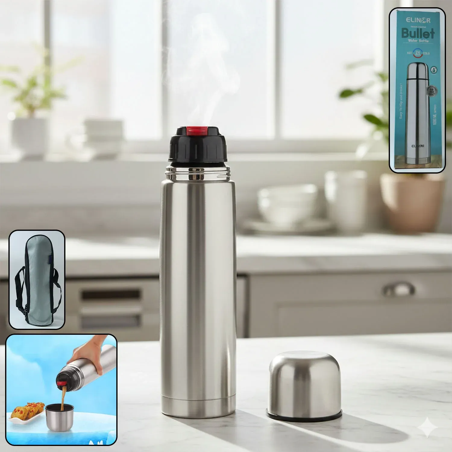 Premium Stainless Steel Vacuum Insulated Water Bottle 1000ML – Leak-Resistant - Buy Online at Alikart