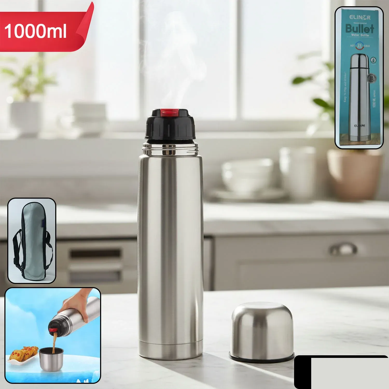 Stainless Steel Vacuum Insulated Water Bottle 1000ML – Leak-Resistant - Detailed Feature View 1
