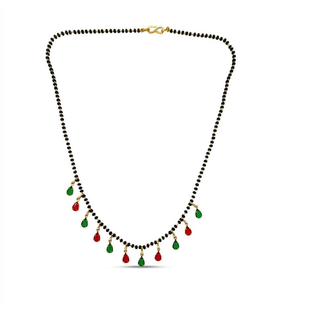 Traditional Red & Green Drop Charm Mangalsutra Necklace for Women Daily Wear - Detailed Feature View 2