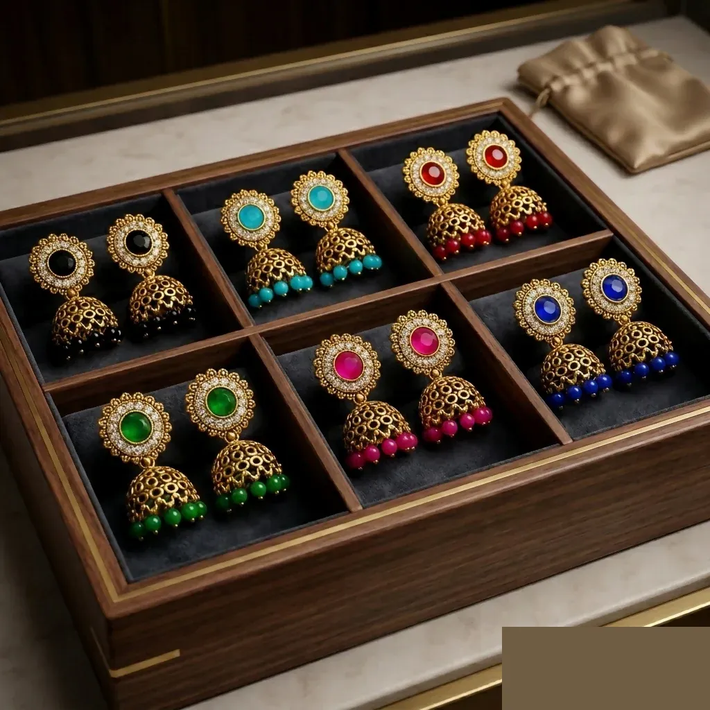 Multicolor Stone Jhumka Earrings – Elegant & Traditional Design - Detailed Feature View 5