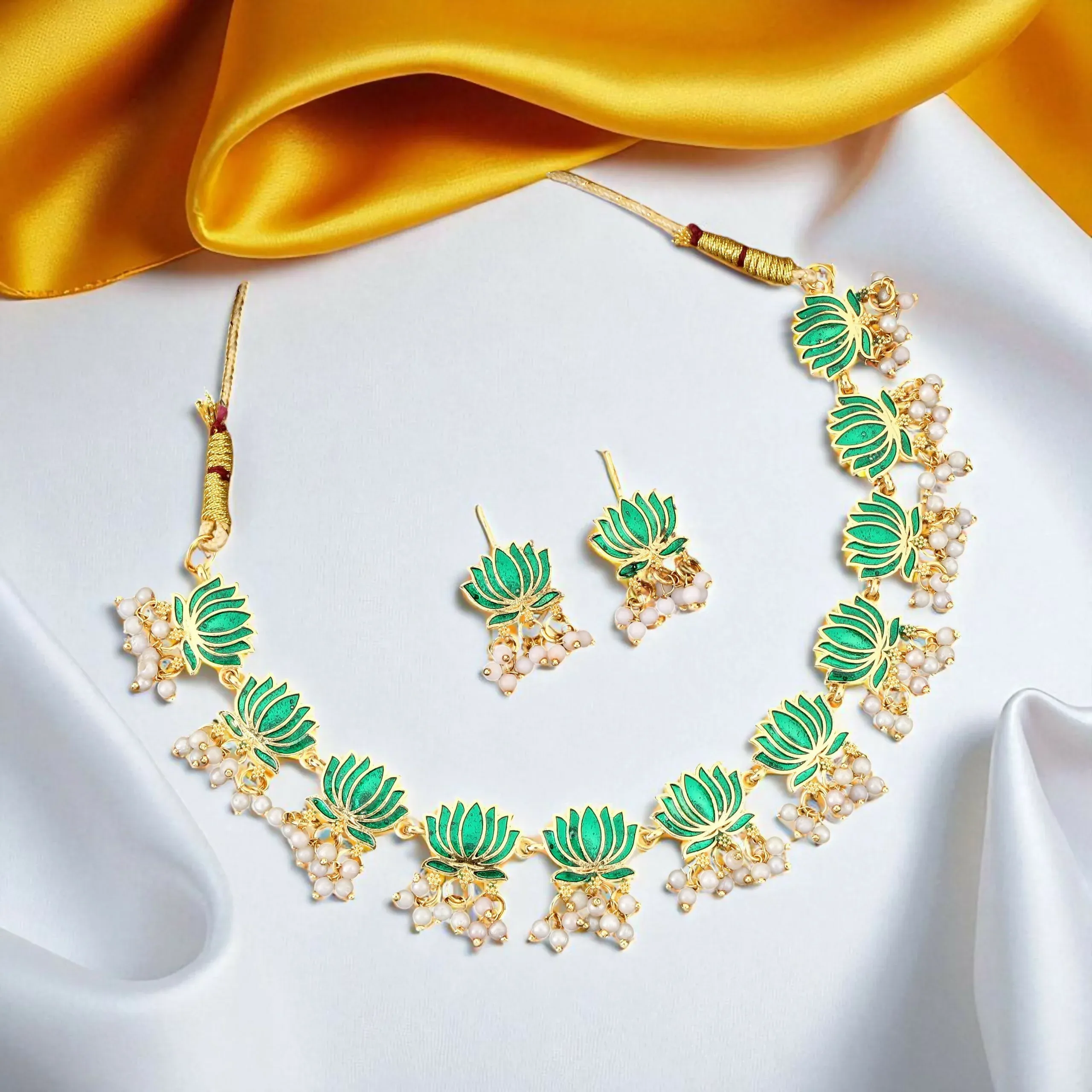Gold-Toned American Diamond Necklace Set – Elegant Vine Design - Detailed Feature View 2
