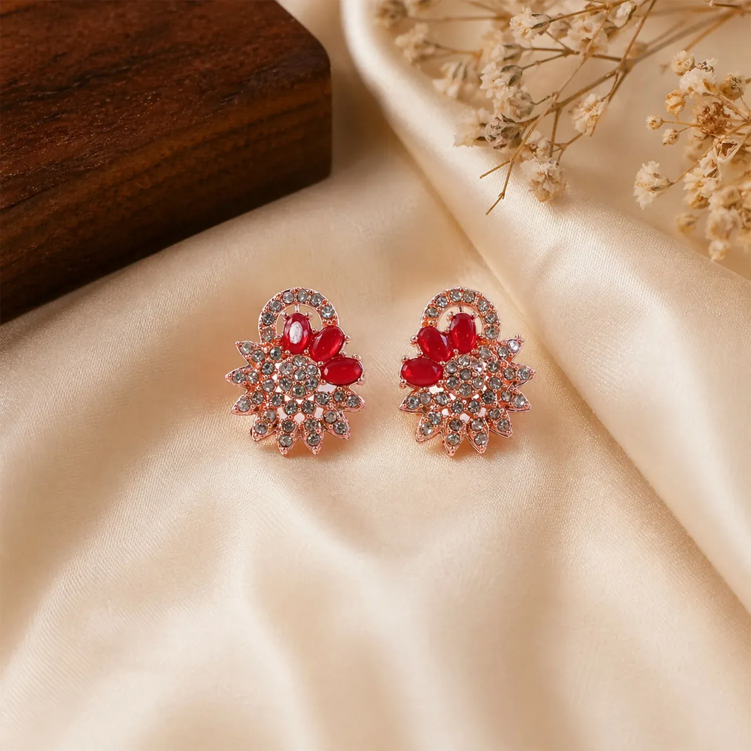 Red Stone Floral Necklace Set – Elegant Traditional Jewelry - Detailed Feature View 3