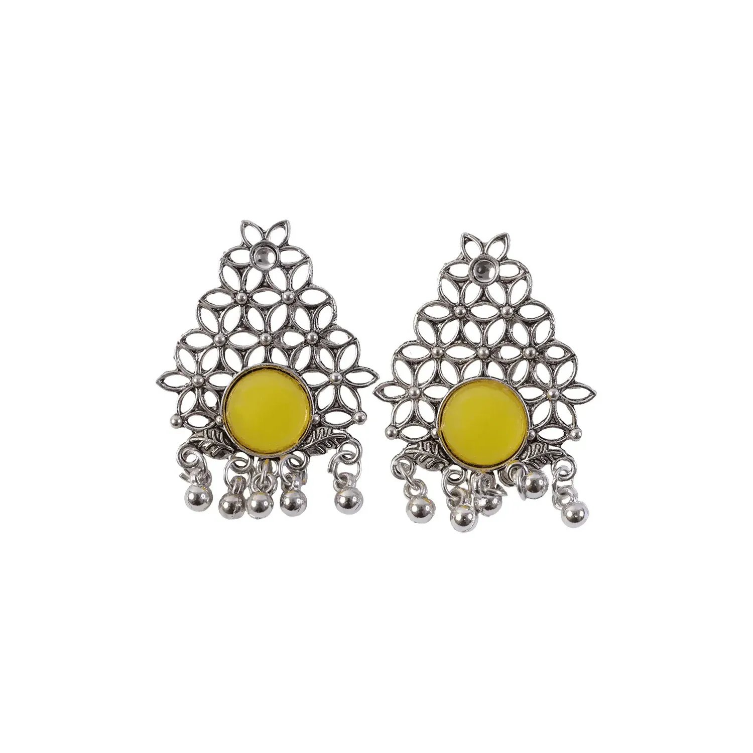 Oxidized Silver Filigree Earrings – Traditional & Vibrant Style - Detailed Feature View 4