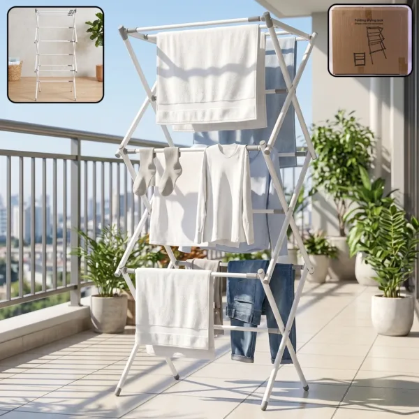 3 Tier Folding Clothes Drying Rack Laundry Cloth Dryer Stand for Ba…