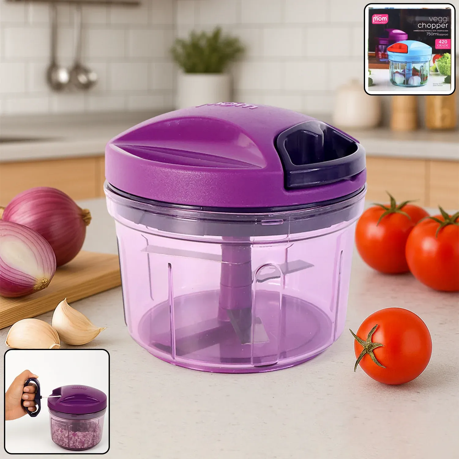 Premium Vegetable Chopper 750ml – Efficient Pull String Cutter - Buy Online at Alikart