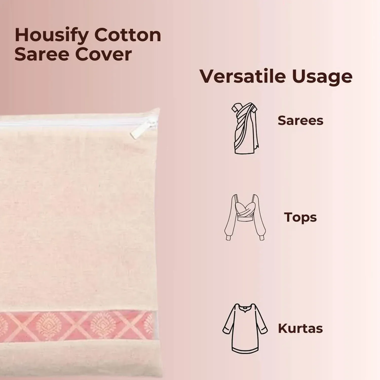 Saree Storage Bag – Zip Closure Multipurpose Organizer 14.5x16.5 cm - Detailed Feature View 6