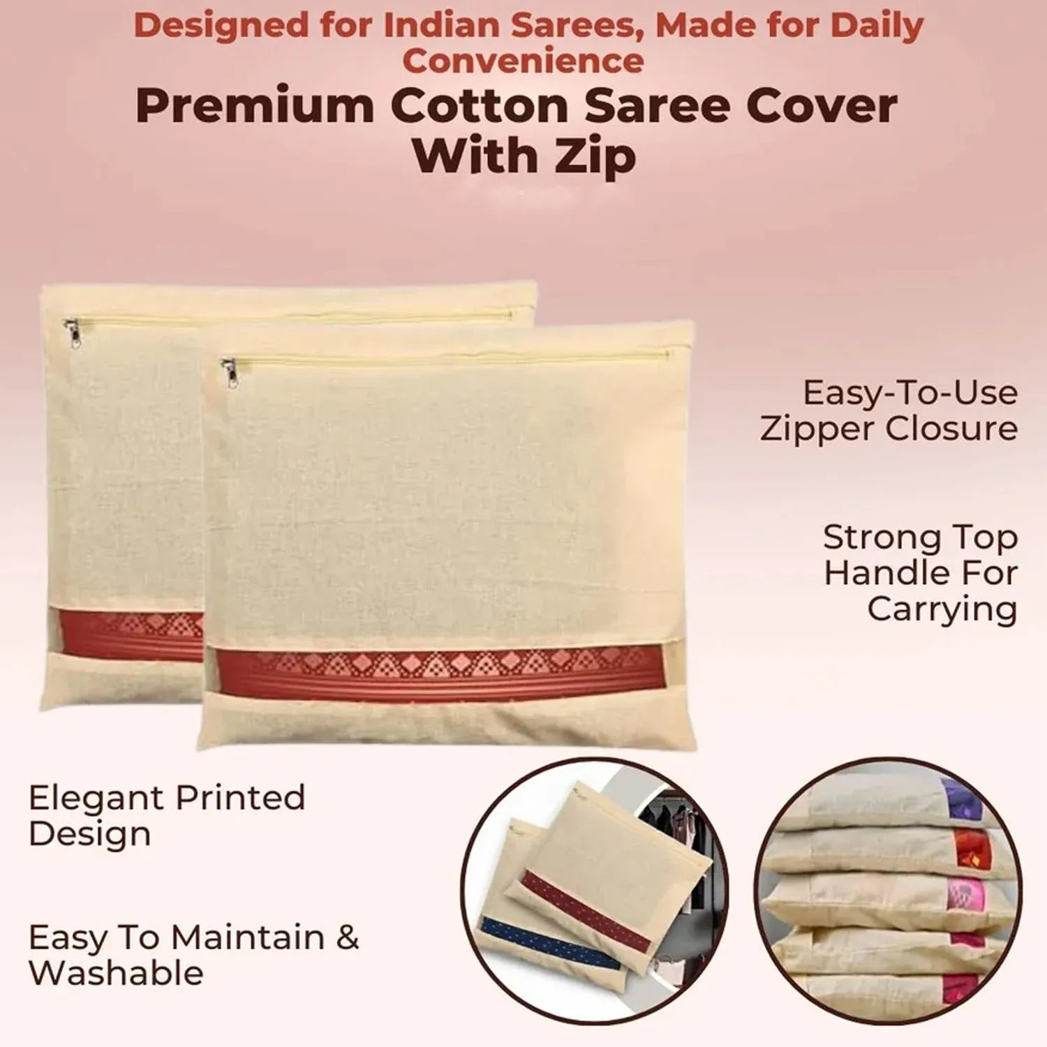 Saree Storage Bag – Zip Closure Multipurpose Organizer 14.5x16.5 cm - Detailed Feature View 8