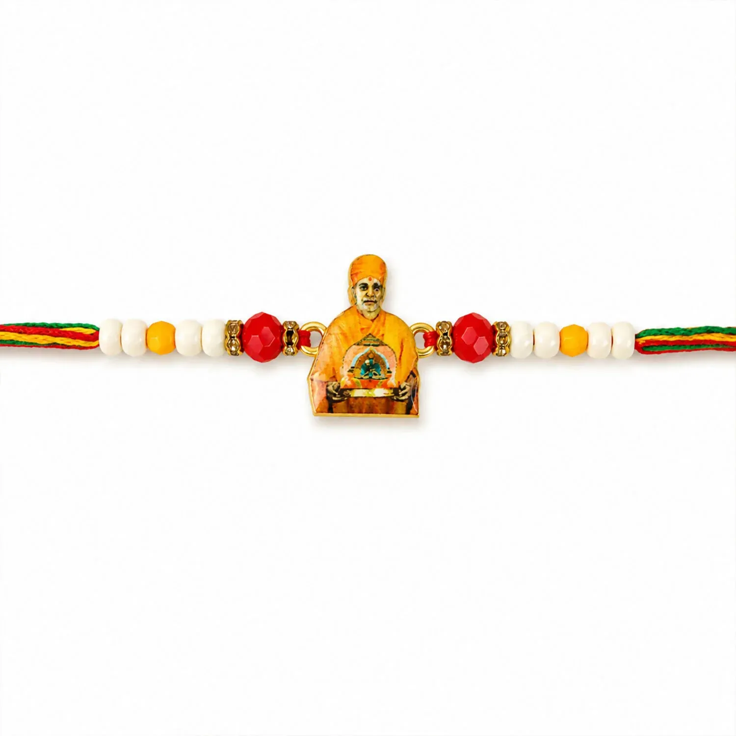 Spiritual Pramukh Swami Maharaj Devotional Rakhi for Brother, Beaded Thread Gift - Detailed Feature View 4