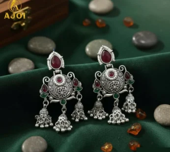 Ruby Chandbali Earrings – Ethnic Designer Jhumka with Pearls