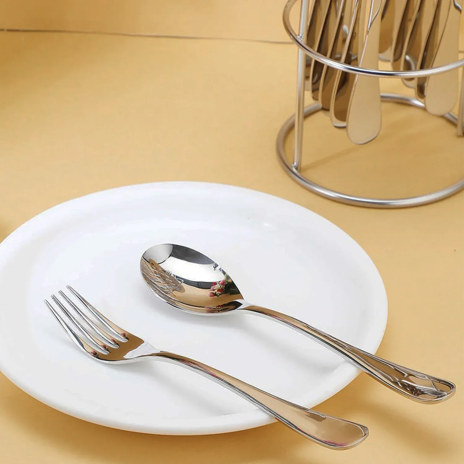 Stainless Steel Cutlery Set – 16-Piece with Elegant Stand - Detailed Feature View 2