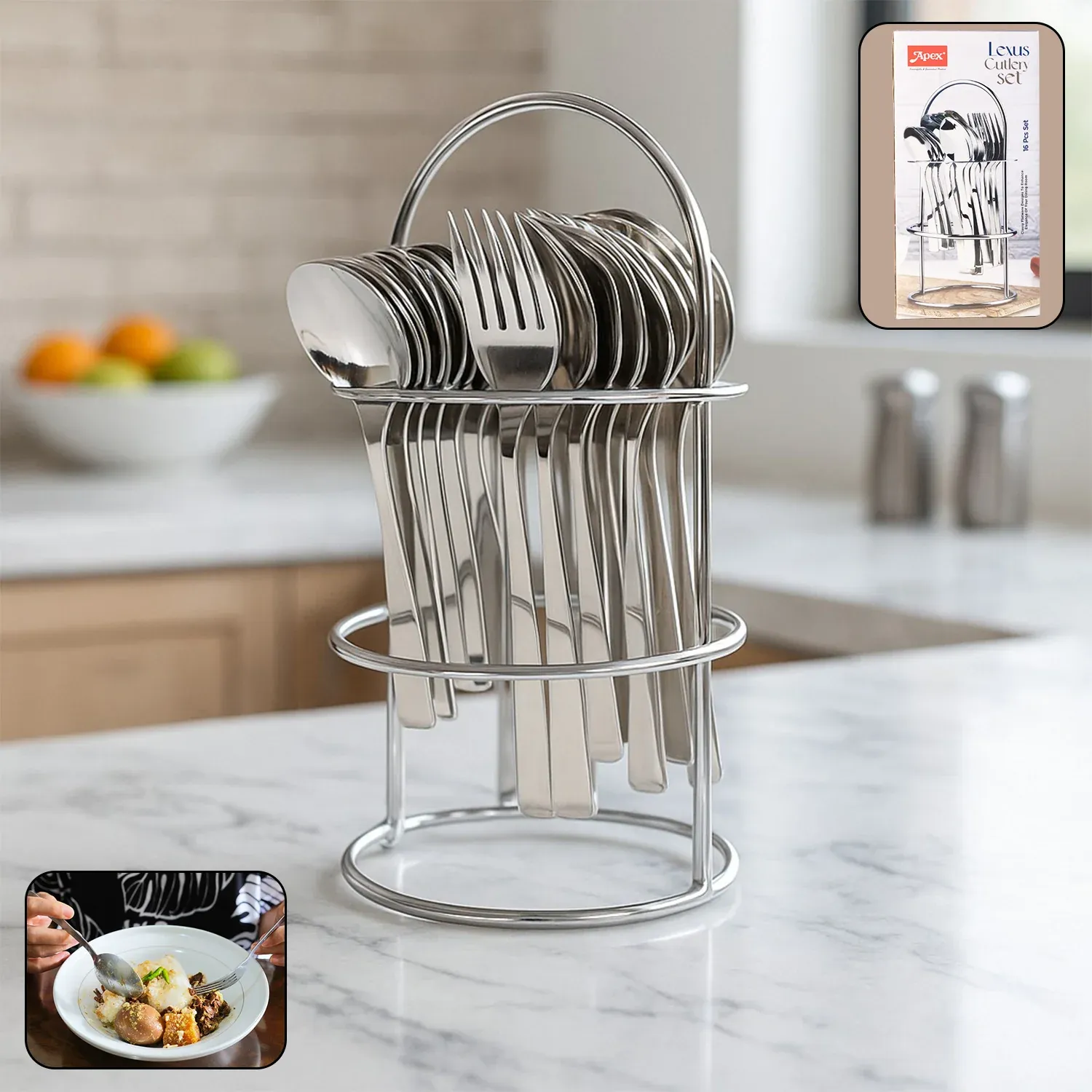 Premium Stainless Steel Cutlery Set – 16-Piece with Elegant Stand - Buy Online at Alikart