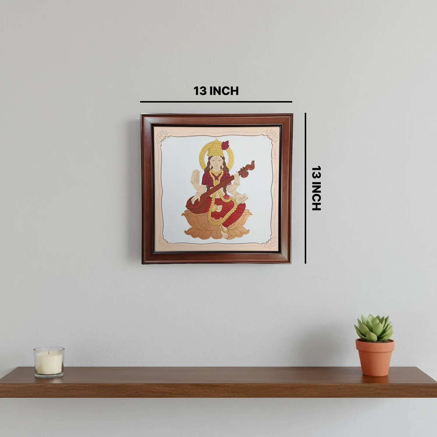 Goddess Saraswati Wooden Framed Wall Art – Handcrafted Spiritual Decor - Detailed Feature View 6