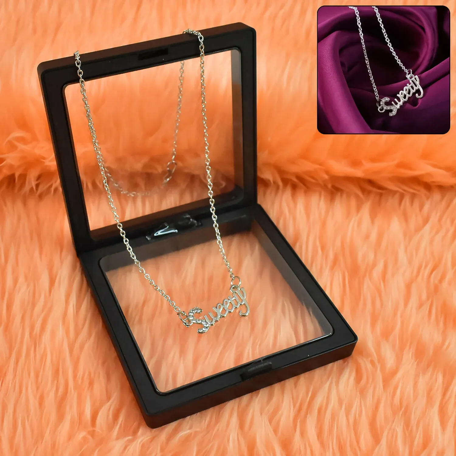 Premium Sweety Pendant Necklace – Silver-Tone Elegant Script Design - Buy Online at Alikart