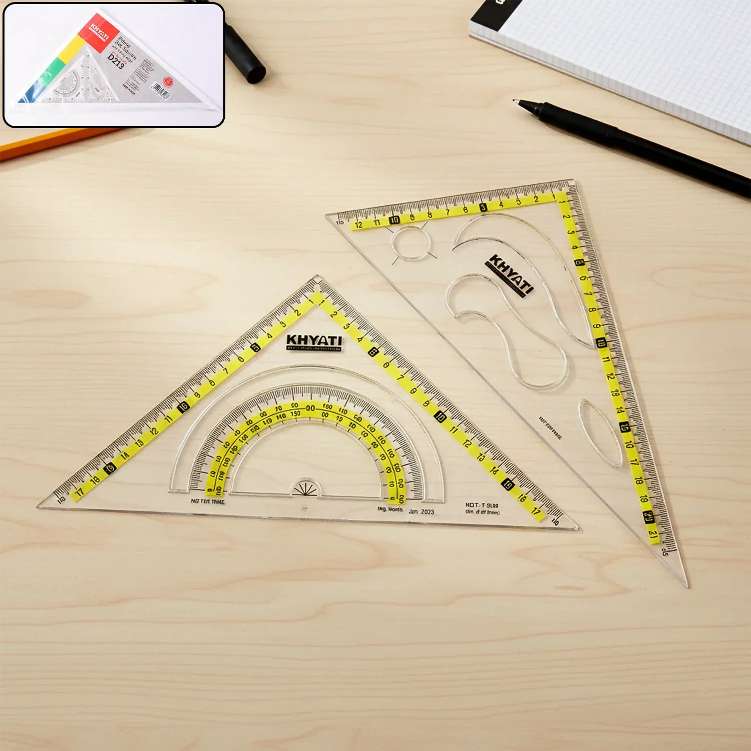 Premium Transparent Set Square with Protractor for Precise Drawing - Buy Online at Alikart