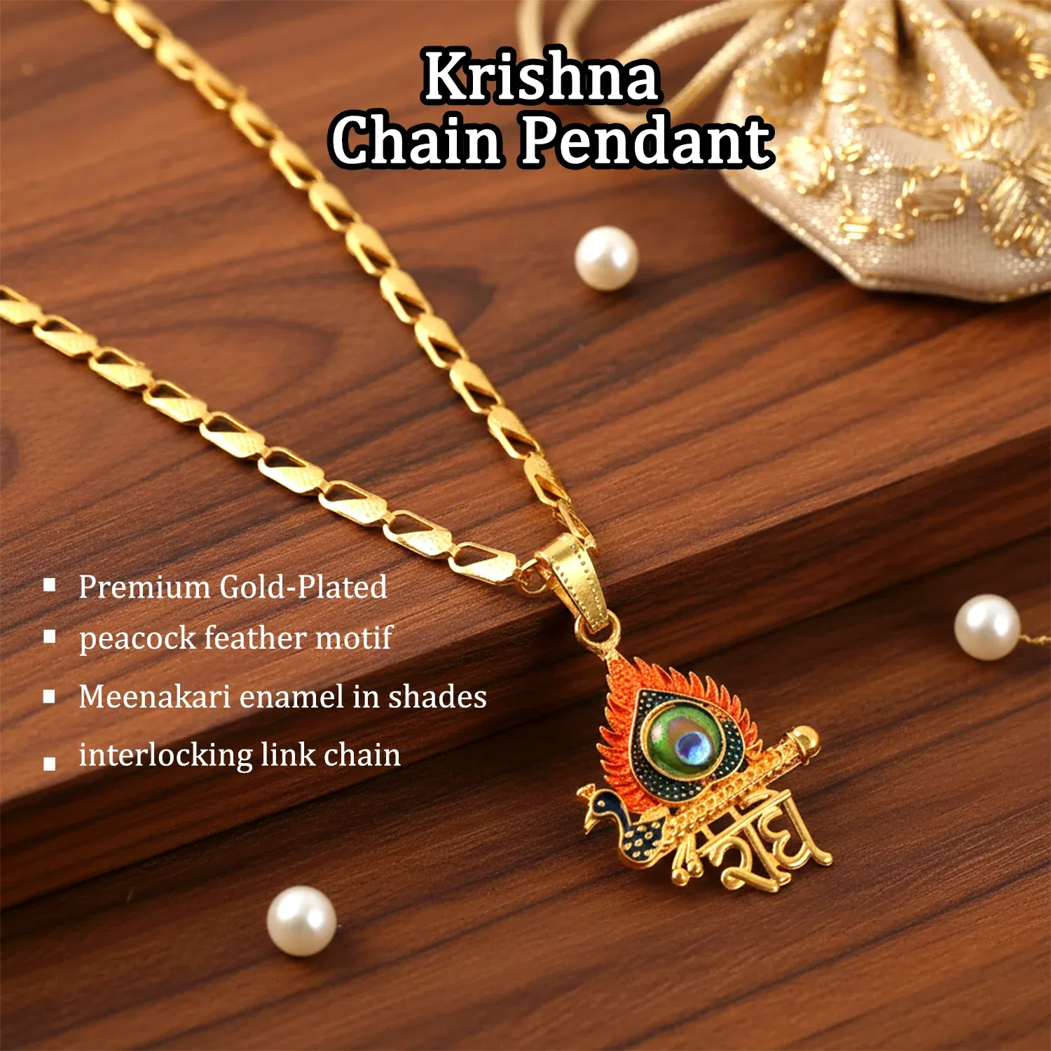 Shree Krishna Morpankh Pendant – Devotional Spiritual Charm - Detailed Feature View 3