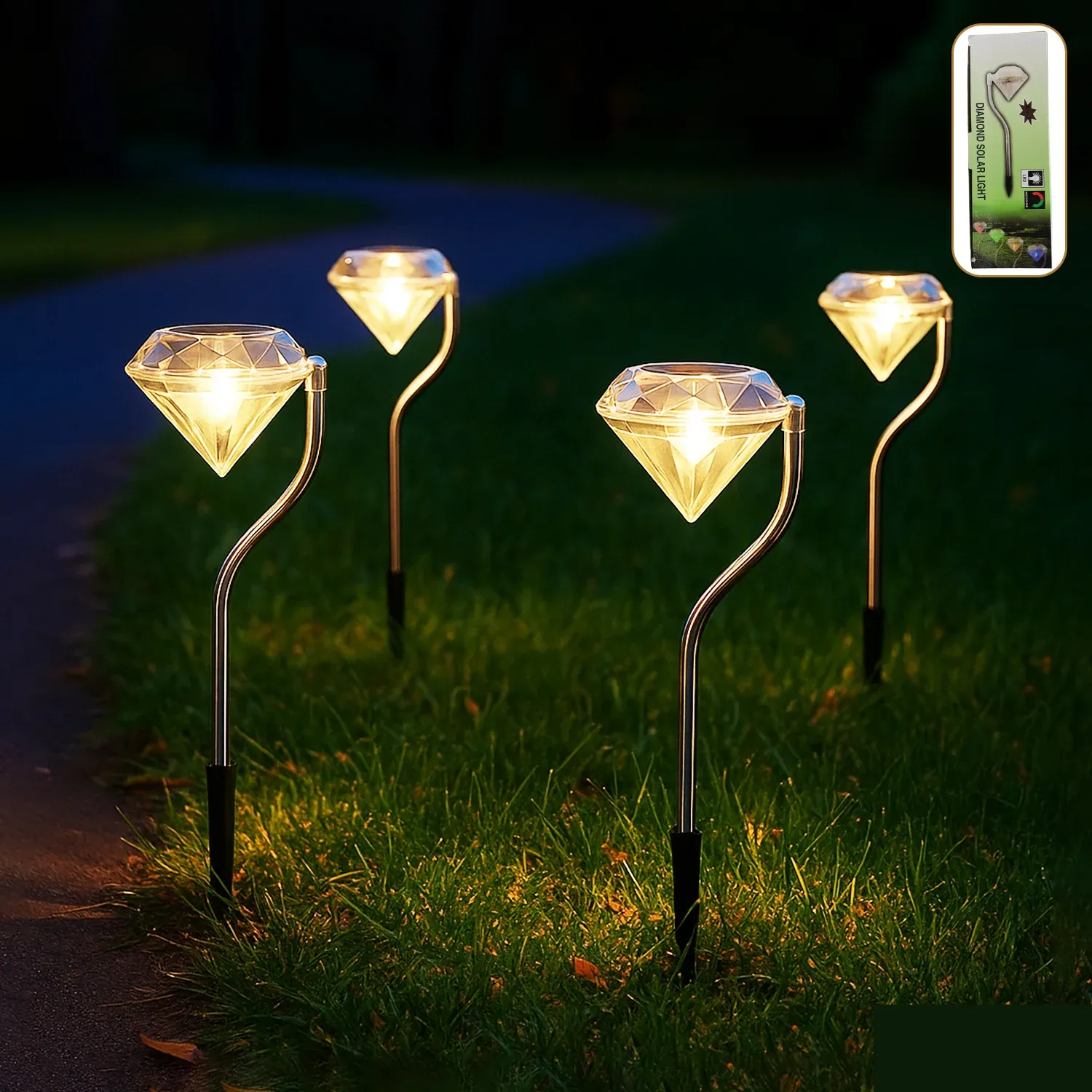 Premium Diamond Solar Garden Lights – Elegant Waterproof LED (4-Pack) - Buy Online at Alikart