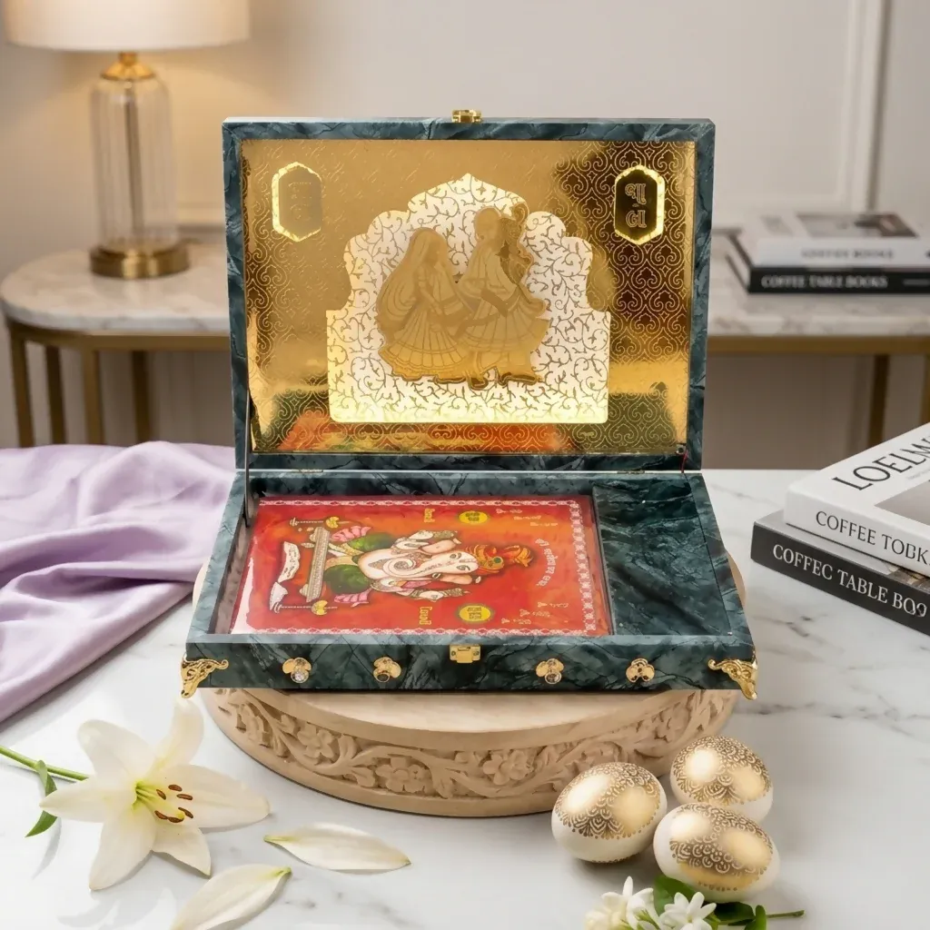 Velvet Wedding Invitation Box – Music & Light for Haldi & Shaadi - Detailed Feature View 1