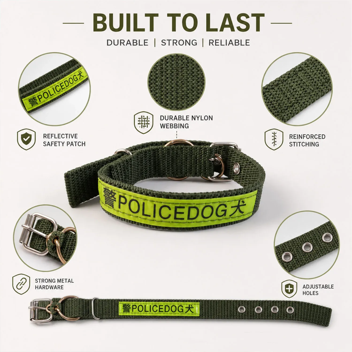 Heavy Duty Nylon Dog Collar – Reflective & Adjustable for Active Dogs - Detailed Feature View 2