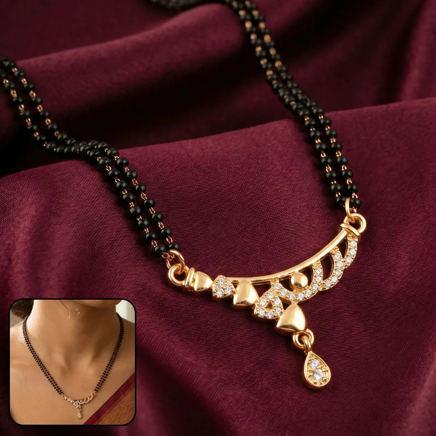 Premium Mangalsutra with Heart Charms – Modern Design for Brides - Buy Online at Alikart