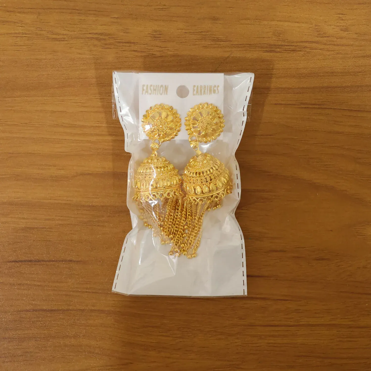 Traditional Gold Tone Jhumka Earrings – Elegant Festive Style - Detailed Feature View 5