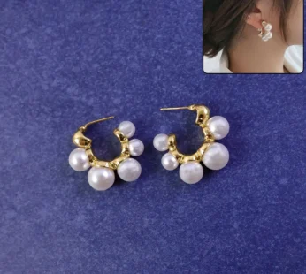 Pearl Cluster Hoop Earrings – Korean Style Gold Plated Jewellery