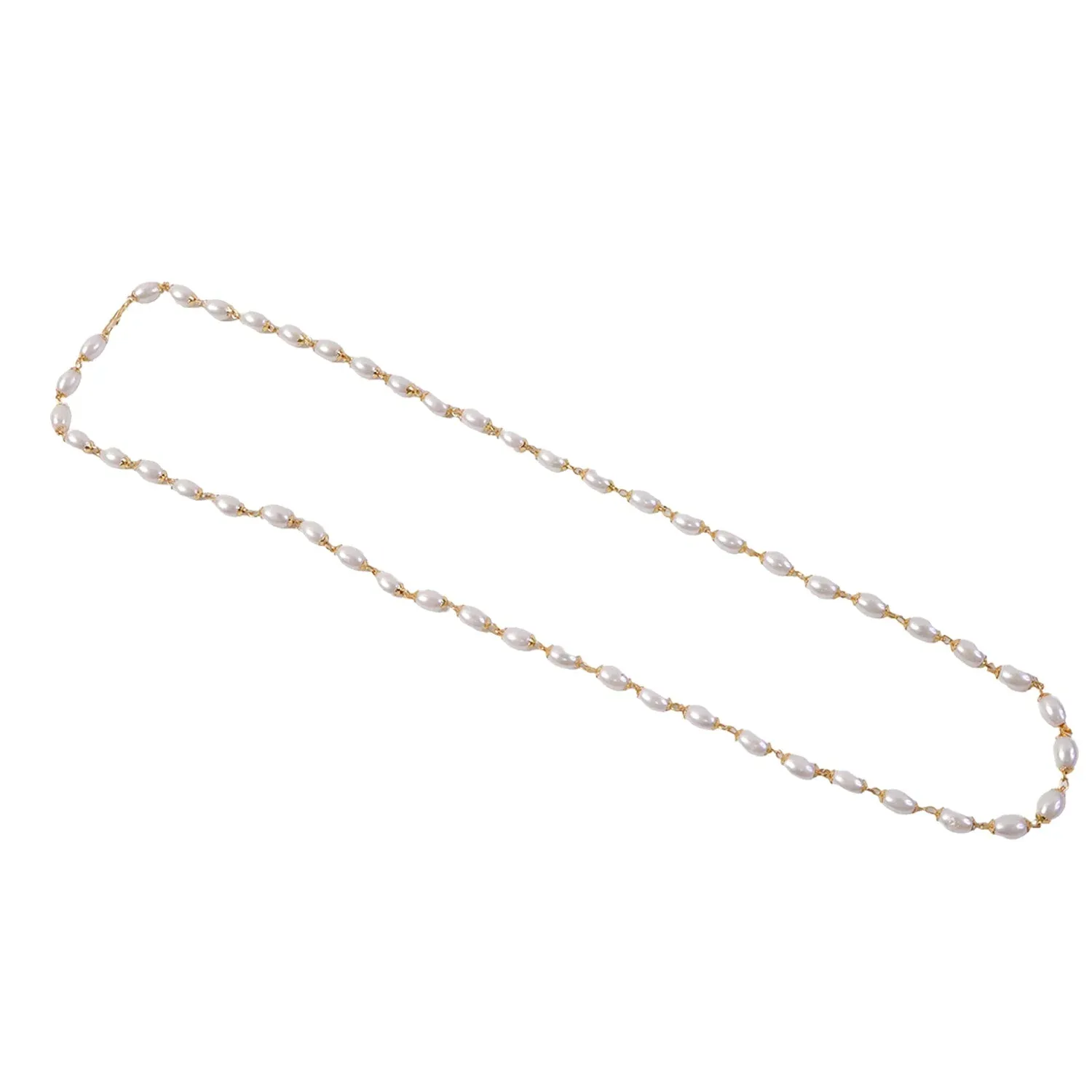 Pearl Beaded Necklace – Elegant Lightweight Gold-Tone Link Detail - Detailed Feature View 5