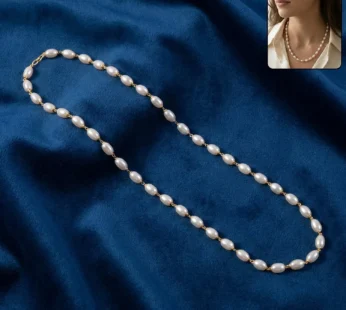 Pearl Beaded Necklace – Elegant Lightweight Gold-Tone Link Detail