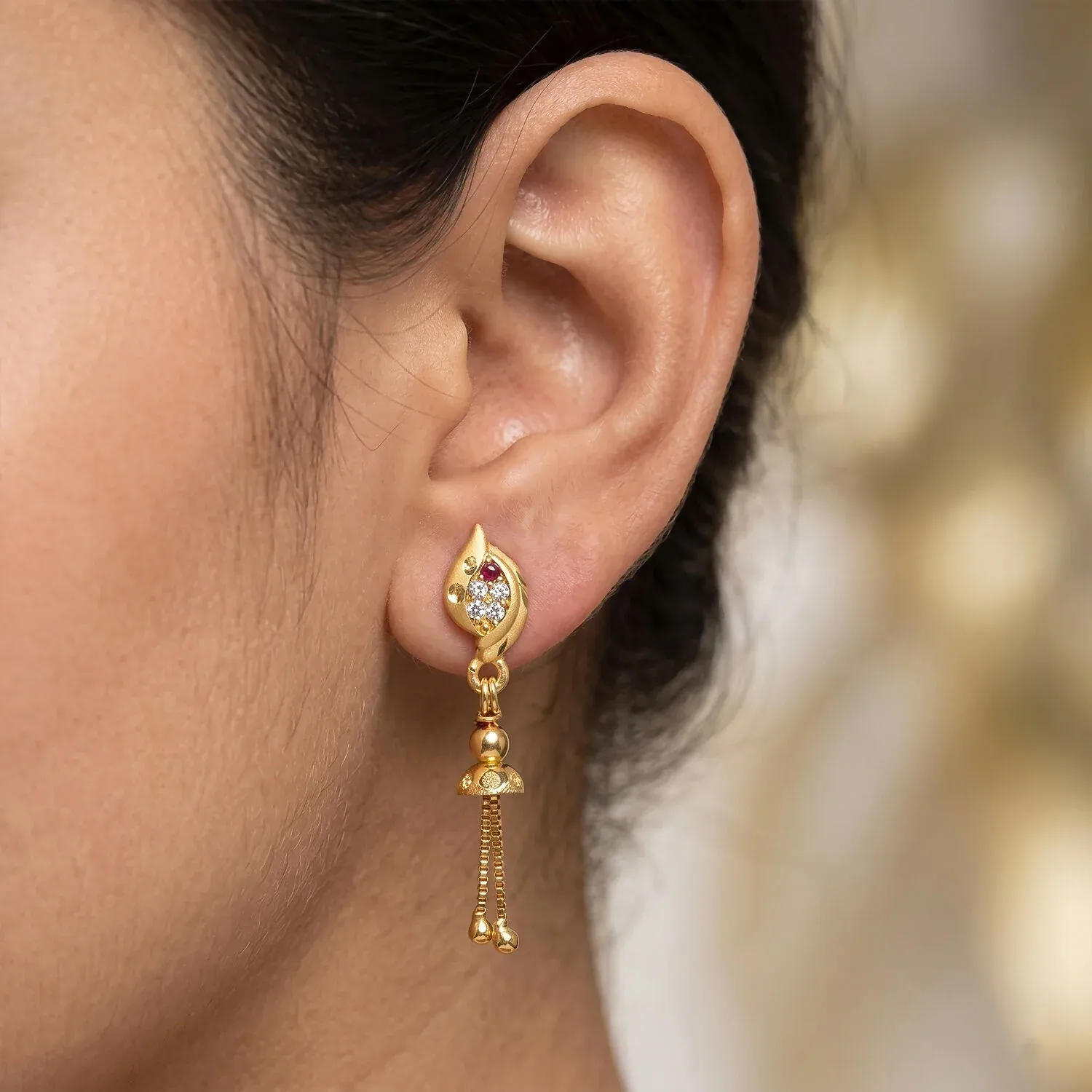 Traditional Gold Plated Earrings – Ethnic Jewelry with Elegant Design - Detailed Feature View 1