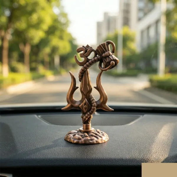 Om Trishul Damru Decorative Idol Antique Copper Finish for Home Temple & Office Decor