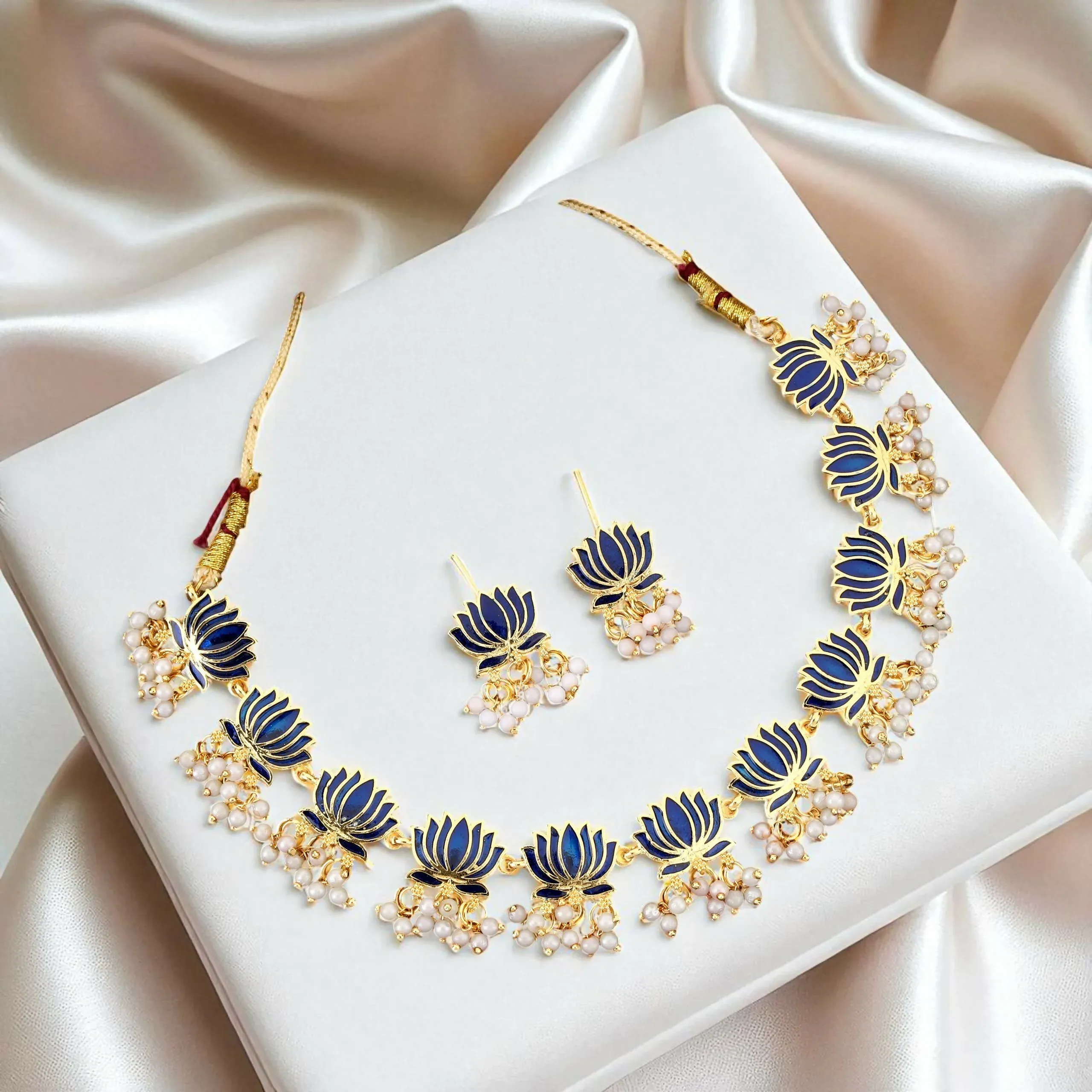 Gold-Toned Green Stone Choker Set – Elegant Ethnic Jewelry - Detailed Feature View 2