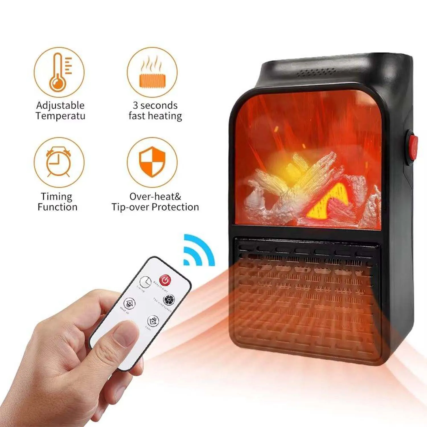 Electric Fireplace Heater – Realistic LED Flame | - Detailed Feature View 2
